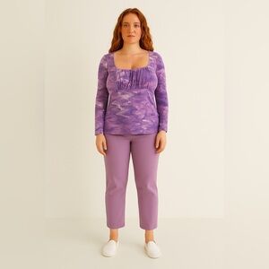 New York & Company Purple Patterned Blouse